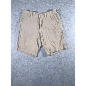 Massimo Dutti Mens Tan Khaki Linen Shorts Casual Summer Flat Front Size 33